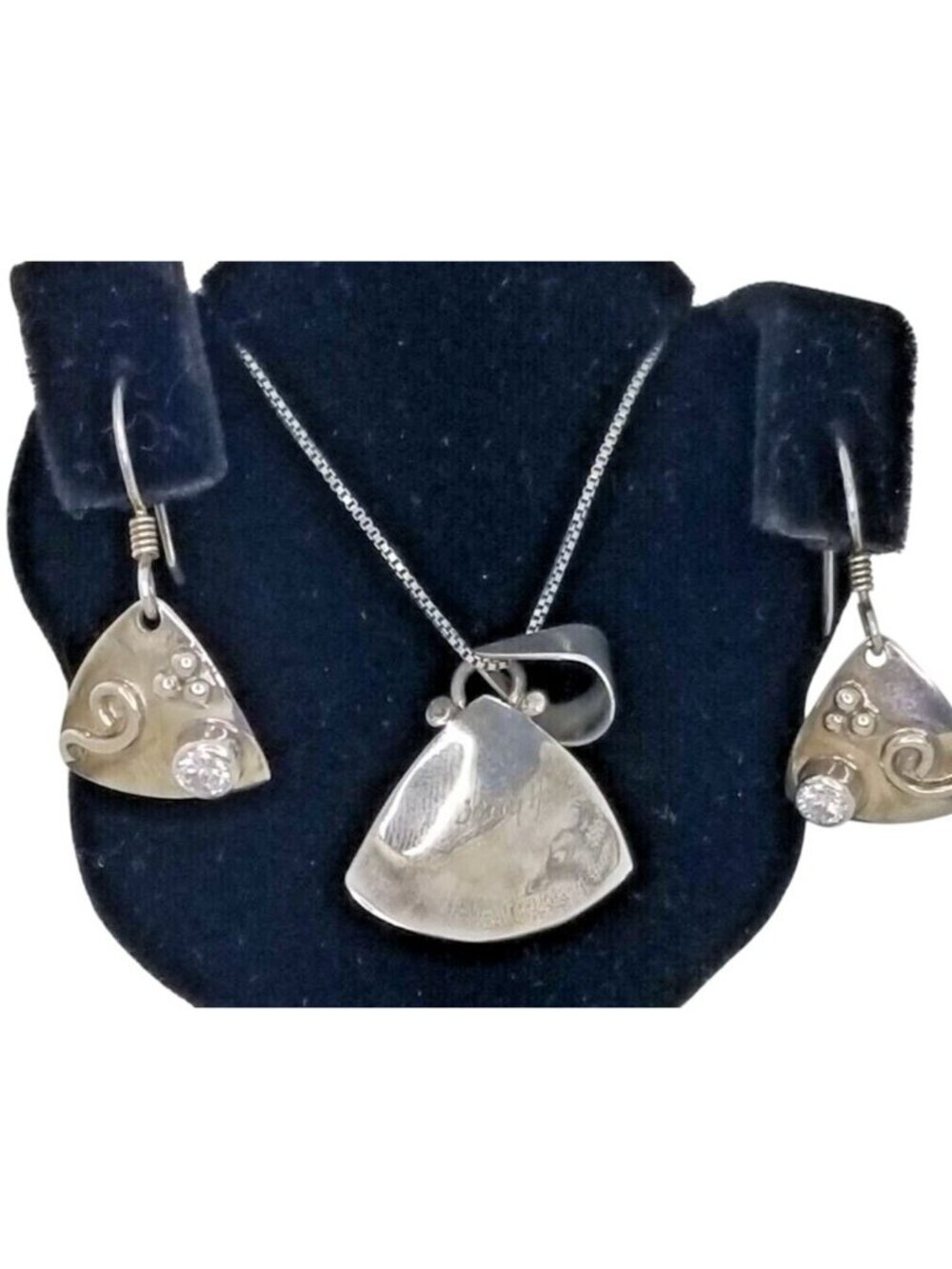 Necklace Earrings Set Round Lab Diamonds 16" Silver Chain weight 10 Gr Jewelry - Picture 3 of 16
